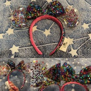 💖 WaltDisneyWorld Parks Adult Translucent & Multicolor 🌈Glitter Minnie Ears 💖